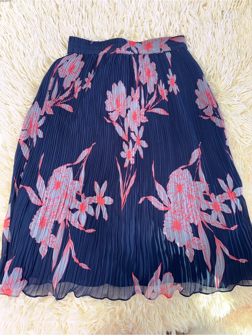 Women's Navy Floral Pleated Midi Skirt